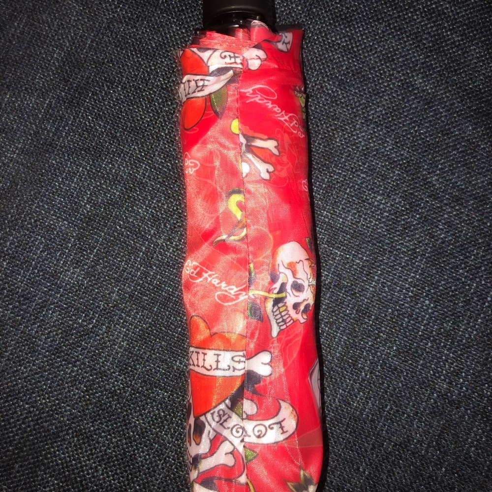 ‼️ Red ED HARDY Graphic Tattoo umbrella
